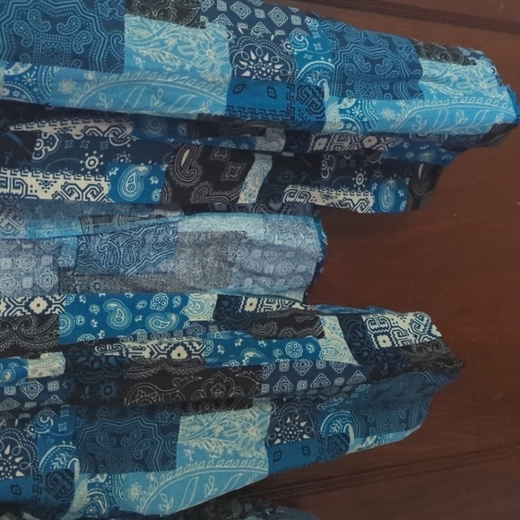 New with Tags Simple Suzanne Betro Blue Patchwork Bohemian Open Cardigan Size 1X - Picture 3 of 8